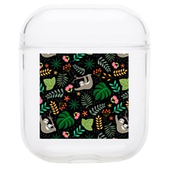 Floral Pattern With Plants Sloth Flowers Black Backdrop Soft Tpu Airpods 1/2 Case by Bedest