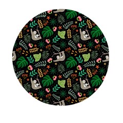 Floral Pattern With Plants Sloth Flowers Black Backdrop Mini Round Pill Box (pack Of 3) by Bedest