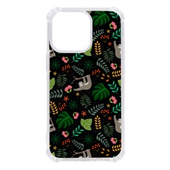 Floral Pattern With Plants Sloth Flowers Black Backdrop Iphone 13 Pro Tpu Uv Print Case by Bedest