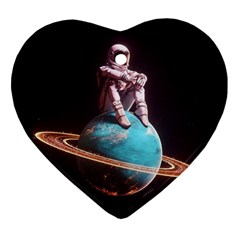 Stuck On Saturn Astronaut Planet Space Heart Ornament (two Sides) by Cendanart