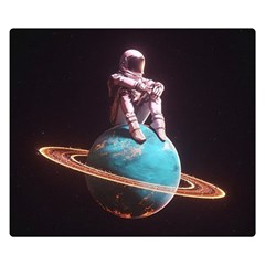 Stuck On Saturn Astronaut Planet Space Two Sides Premium Plush Fleece Blanket (small) by Cendanart