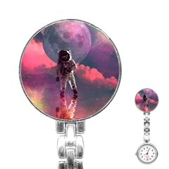 Aesthetic Astronautics Atmosphere Blue Clouds Cosmos Fantasy Galaxy Stainless Steel Nurses Watch by Cendanart