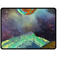 Psychedelic Universe Color Moon Planet Space Two Sides Fleece Blanket (large) by Cendanart