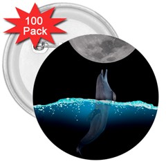 Dolphin Moon Water 3  Buttons (100 Pack)  by Ndabl3x