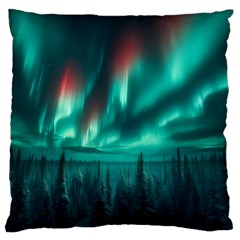 Aurora Borealis Snow Large Premium Plush Fleece Cushion Case (one Side) by Ndabl3x