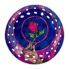 Enchanted Rose Stained Glass Ornament (round Filigree) by Cendanart