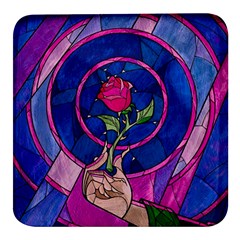 Enchanted Rose Stained Glass Square Glass Fridge Magnet (4 Pack) by Cendanart