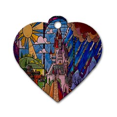 Castle Building Stained Glass Dog Tag Heart (one Side)