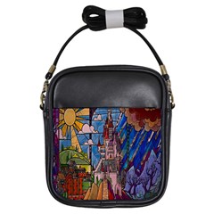 Castle Building Stained Glass Girls Sling Bag by Cendanart