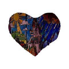 Castle Building Stained Glass Standard 16  Premium Heart Shape Cushions