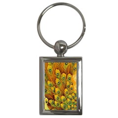 Peacock Feathers Green Yellow Key Chain (rectangle)
