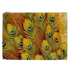 Peacock Feathers Green Yellow Cosmetic Bag (xxl) by Bedest