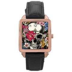 Skull Flowers American Native Dream Catcher Legend Rose Gold Leather Watch  by Bedest