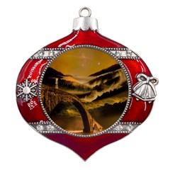 Bridge Of Regret Metal Snowflake And Bell Red Ornament by Cendanart