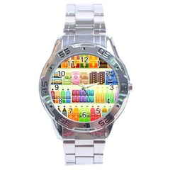 Supermarket Shelf Products Snacks Stainless Steel Analogue Watch