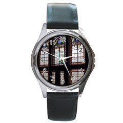 Stained Glass Window Krotoszyn Round Metal Watch by Cendanart