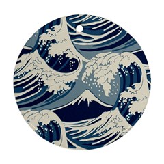 Japanese Wave Pattern Round Ornament (two Sides) by Cendanart