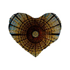 Barcelona Glass Window Stained Glass Standard 16  Premium Heart Shape Cushions by Cendanart