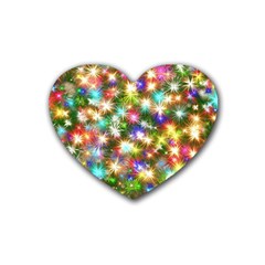 Star Colorful Christmas Abstract Rubber Heart Coaster (4 Pack)