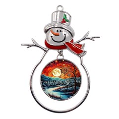 Winter Wonderland Landscape Nature Metal Snowman Ornament by Bedest