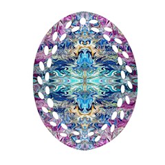 Magenta On Cobalt Arabesque Oval Filigree Ornament (two Sides) by kaleidomarblingart