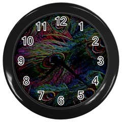 Peacock Feather Paradise Wall Clock (black) by Cendanart