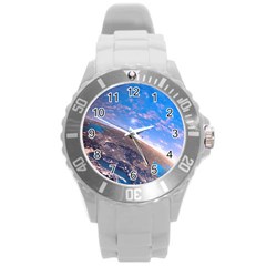 Earth Blue Galaxy Sky Space Round Plastic Sport Watch (l)