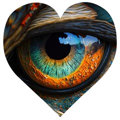 Eye Bird Feathers Vibrant Wooden Puzzle Heart