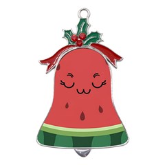 Watermelon Lock Love Metal Holly Leaf Bell Ornament by Cemarart