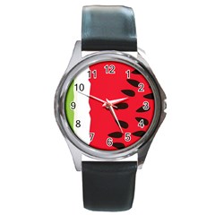 Watermelon Black Green Melon Red Round Metal Watch