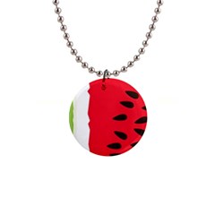 Watermelon Black Green Melon Red 1  Button Necklace