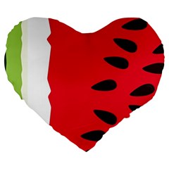 Watermelon Black Green Melon Red Large 19  Premium Flano Heart Shape Cushions by Cemarart