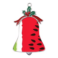 Watermelon Black Green Melon Red Metal Holly Leaf Bell Ornament