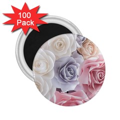 Pastel Rose Flower Blue Pink White 2 25  Magnets (100 Pack) 