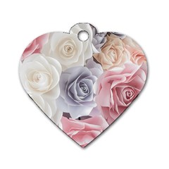 Pastel Rose Flower Blue Pink White Dog Tag Heart (one Side)