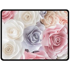 Pastel Rose Flower Blue Pink White Fleece Blanket (large)