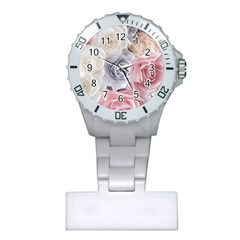 Pastel Rose Flower Blue Pink White Plastic Nurses Watch