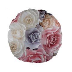 Pastel Rose Flower Blue Pink White Standard 15  Premium Flano Round Cushions