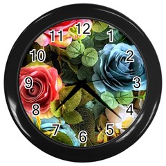 Flower Roses Wall Clock (black)