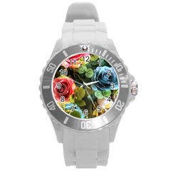 Flower Roses Round Plastic Sport Watch (l)