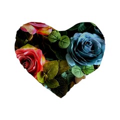Flower Roses Standard 16  Premium Heart Shape Cushions