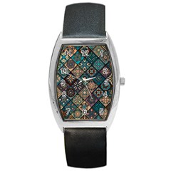 Flower Texture Background Colorful Pattern Barrel Style Metal Watch