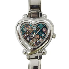 Flower Texture Background Colorful Pattern Heart Italian Charm Watch