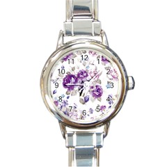 Flower-floral-design-paper-pattern-purple-watercolor-flowers-vector-material-90d2d381fc90ea7e9bf8355 Round Italian Charm Watch by saad11