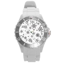 Snowflake-icon-vector-christmas-seamless-background-531ed32d02319f9f1bce1dc6587194eb Round Plastic Sport Watch (l) by saad11