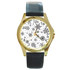 Snowflake-icon-vector-christmas-seamless-background-531ed32d02319f9f1bce1dc6587194eb Round Gold Metal Watch by saad11