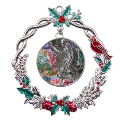Wing on abstract delta Metal X mas Wreath Holly leaf Ornament