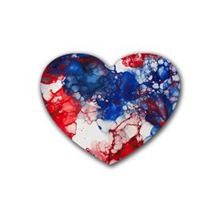 Red White And Blue Alcohol Ink American Patriotic  Flag Colors Alcohol Ink Rubber Heart Coaster (4 Pack) by PodArtist
