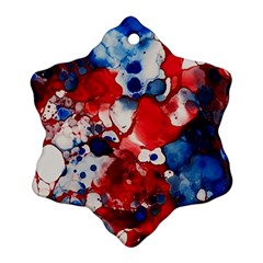 Red White And Blue Alcohol Ink France Patriotic Flag Colors Alcohol Ink  Snowflake Ornament (two Sides) by PodArtist
