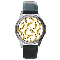 Banana Fruit Yellow Summer Round Metal Watch by Mariart